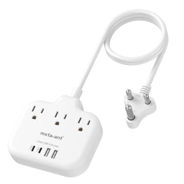 Imagem de meta-ant Adaptador De Tomada Para África Do Sul, Adaptador Tipo M Para África Do Sul Com 3 Tomadas Ca E 4 Portas Usb (2 Usb C) 15,5 W, Cabo De Extensão De 3 Pés, Itens Essenciais Para Viagens Da Áfr