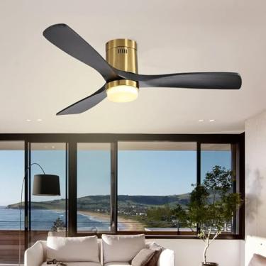 Imagem de Sofucor Ventilador De Teto De Perfil Baixo De 52 Polegadas Com Luz, Madeira Maciça, 3 Pás Com Controle Remoto, Ventilador De Teto Externo Com Luz, Luz Regulável, 6 Velocidades, Temporizador, Motor C