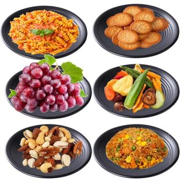Imagem de YuanQ Pacote com 6 pratos pretos inquebráveis de melamina, conjunto de pratos de jantar reutilizáveis para cozinha, lava-louças e micro-ondas, pratos de jantar de fundo plano para uso diário (18 cm)