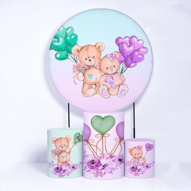 Imagem de Kit Painel de Festa Redondo e Trio de Cilindros Chá Revelação- Fera Print