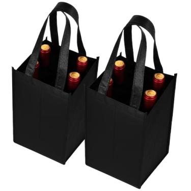 Imagem de Aiyorse 2 sacolas reutilizáveis de vinho com 4 garrafas, bolsa de presente de vinho resistente, sacola de compras para garrafas de vinho, sacos de vinho não tecidos para suporte de garrafa de
