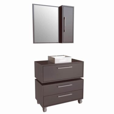 Imagem de Gabinete 80cm Alice Grafite Balcão Espelheira e Cuba Branca Armário Suspenso 2 Gavetas Para Banheiro