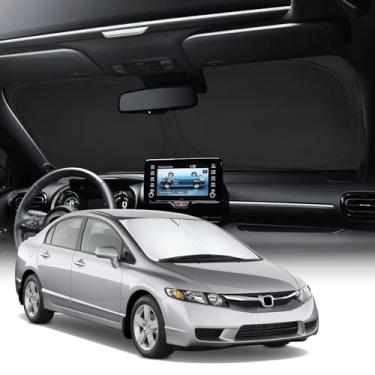 Imagem de NEVERLAND Para-brisa de carro Protetor solar de ajuste personalizado Honda Civic 2006–2011, capa de guarda-sol dobrável para proteção solar interior automotiva, prata