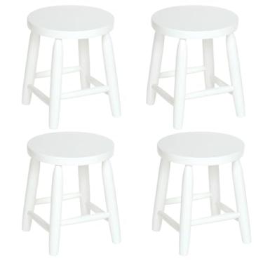 Imagem de Kit 4 Banquetas Banquinho 30cm Altura, Assento MDF, Estrutura Eucalípto, Multiuso, Ideal Casa Módeis e Decoração, Prático para Transportar Branco