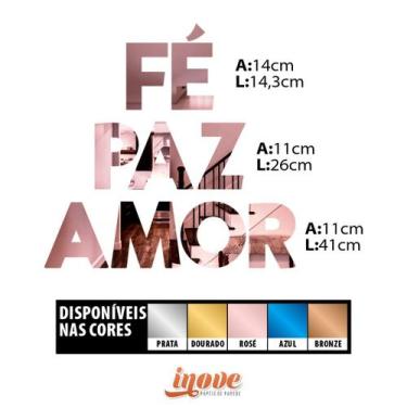 Imagem de Espelho Decorativo Fé Paz Amor Rose - Inove Papéis de Parede