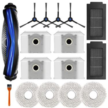 Imagem de Kit de acessórios de substituição de 16 peças compatível com Ecovacs Deebot T50 Max/Pro/T50 Omni /T50 Pro Omni Aspirador de pó, 1 escova de rolo, 2 filtros Hepa, 4 escovas laterais, 4 esfregões, 4