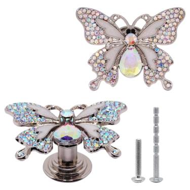 Imagem de YuGtcen 2 puxadores de armário, puxadores de cristal para gavetas, puxador de borboleta para cômoda, puxadores decorativos, puxadores de gaveta de borboleta fofos para cozinha, quarto de meninas