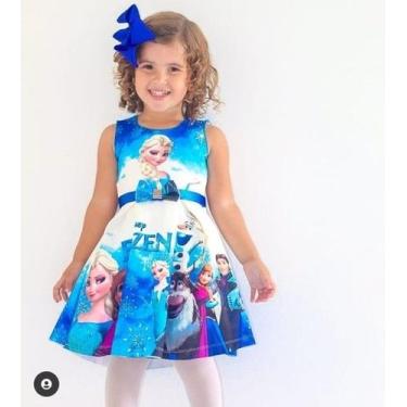 Imagem de Vestido Infantil Temático Neoprene Frozen - Miss Flower, Azul, 1