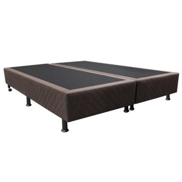 Imagem de Base Para Cama Casal Queen 158x198cm Bipartido Liz S05 Suede Bordado Marrom - Mpozenato
