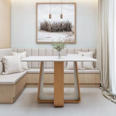 Imagem de Mesa de Jantar Retangular 120cm com Tampo em MDF Sintonia Amêndoa Clean/Off White