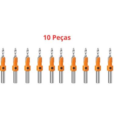 Imagem de Kit 10 Brocas Escareadoras 3Mm X 8Mm Haste Lisa
