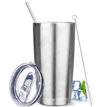 Imagem de YEBTS Life Copo de 590 ml com tampas e canudos, caneca de café de viagem com isolamento de aço inoxidável, copos isolados a vácuo de parede dupla, copo de café revestido em pó para bebidas frias e