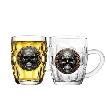 Imagem de Conjunto 24 Canecas Bolha Estampa Caveira Skull Head Gótica Vidro Resistente Capacidade 300ml Perfeita para Chopp Cerveja Bar Rock Pub