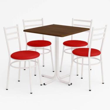 Imagem de Mesa de Jantar Quadrada 70cm Imbuia Com 4 Cadeiras Estofada Branca - L