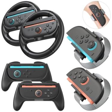Imagem de innoAura 6 in 1 Accessories Bundle for Switch 2(2025), Switch 2 Accessories Set with Steering Wheel * 2, J-con Grip * 2, Wrist Band * 2 , Family Sports Party Pack Accessories Compatible with Switch 2