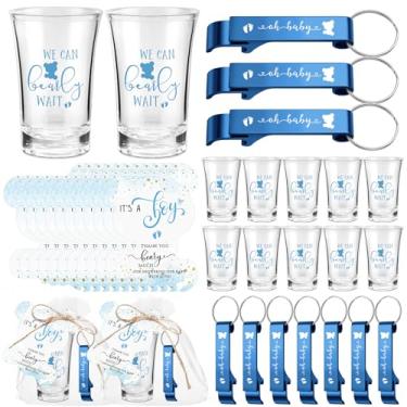 Imagem de Blushtier 25 conjuntos de copos de chá de bebê lembrancinha de festa de chá de bebê chaveiro abridor de garrafa bonito chaveiros etiquetas e bolsas lembrancinhas de chá de bebê revelar gênero festa