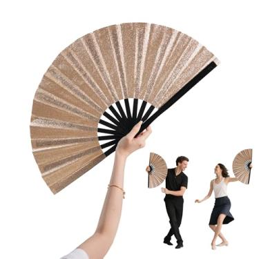 Imagem de NYEONHRT Ventilador dobrável grande de 33 cm com glíter, leque de mão dobrável holográfico 2025 para roupas de rave, clube, festa, festivais de música, carnaval, discoteca, suprimentos de decorações