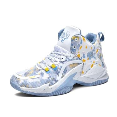 Imagem de Tênis de basquete masculino de cano alto com suporte de amortecimento de malha respirável e sola antiderrapante(White-grey,37 BR)