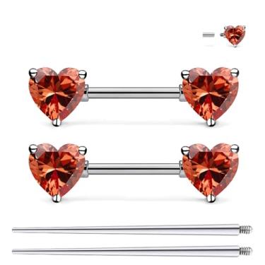 Imagem de Ruifan Piercing de mamilo de titânio roscado internamente anel coração laranja zircônia cúbica língua anéis de barra reta piercing corporal joias para mulheres homens 14G 14 mm com cone de piercing