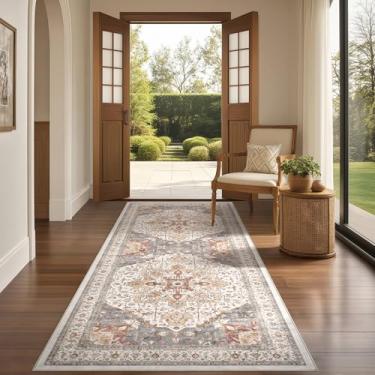 Imagem de Tortania Tapete de área 5 x 20 cm - lavável vintage oriental fazenda tapete interno fino para sala de estar, quarto, corredor, entrada, cozinha, embaixo da mesa de jantar, escritório em casa - laranja