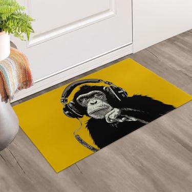 Imagem de dhakalrlde Tapete de porta interior Cool Chimpanzé, antiderrapante, 43 x 75 cm, capacho de chimpanzé divertido para escritório, varanda, cozinha, quarto, entrada interna, tapete de tecido não tecido