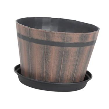 Imagem de IEUDNS Vaso de flores rústico, vaso de flores e pires, enfeite de balde, barril, plantador de jardim para mesa interna e externa, 12inch