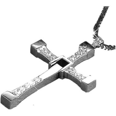 Imagem de Colares de cruz de prata para homens, colar de cruz de aço inoxidável para homens e mulheres com corrente longa, corrente cruzada para homens com pequenos diamantes (prata), colar de cruz Ozzy