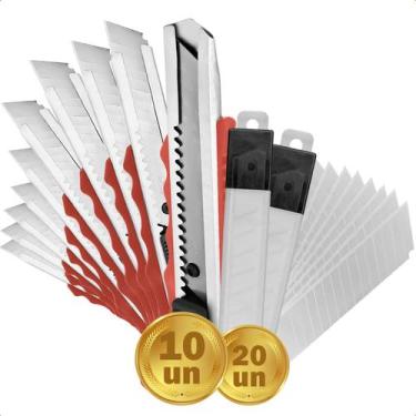 Imagem de Estilete Largo Profissional 18mm 10 Unidades Com 20 Lâminas 0,5mm Para