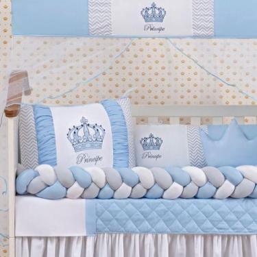 Imagem de Kit Berço Bebê Menino Realeza 11 Peça Saia E Mosquiteiro - De Luca Enx