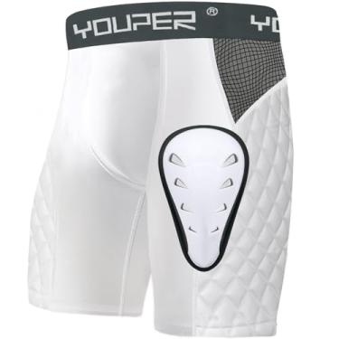Imagem de Youper – Short adulto elite acolchoado deslizante, shorts de compressão com bojo esportivo macio para beisebol, futebol, lacrosse, hóquei, MMA, White (with Cup), Adult - X-Large