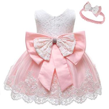 Imagem de Vestidos de renda para meninas de 0-6 anos, vestido bordado para festa de aniversário com acessórios para a cabeça, Rosa 01, 3-4 Anos