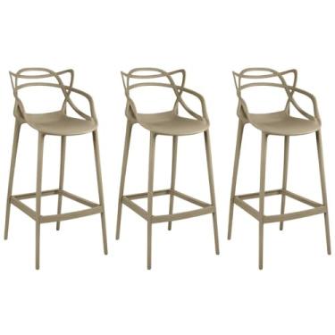 Imagem de Kit 3 Banqueta Alta Allegra com Encosto Design Cozinha/bancada - Nude