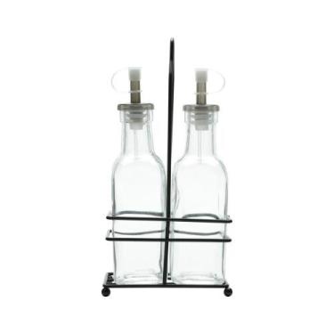 Imagem de Conjunto Galheteiro de Vidro com Suporte de Metal Preto - Lyor