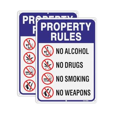Imagem de T&R Placa Large Property Rules Sem Álcool Sem Drogas Não Fumar Sem Armas - Pacote com 2 - 35,5 x 25,5 cm Sem Ferrugem Alumínio 040 Refletivo - Proteção UV, Impermeável e Resistente ao Desbotamento - 6