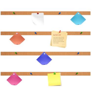 Imagem de Mooliwe 4 tiras de cortiça de feltro dobráveis para parede, quadro de avisos, decoração de parede de cortiça autoadesiva, anotação, foto, horários, decoração de casa de escritório