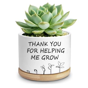 Imagem de TEOUIOS Obrigado Por Me Ajudar A Cultivar Suculentas Em Vaso De Cerâmica, Cacto Perfeito Para Decoração Jardim, Escritório Casa, Ambiente Interno E Externo, Presente Agradecimento Professoras Mães