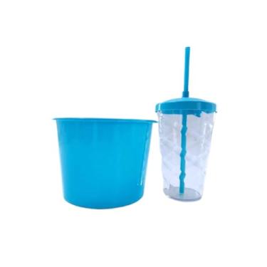 Imagem de 34 Kits Cineminha Balde 1,5 Litros +copo Twister 500ml (transparente com TAMPA Tiffany)