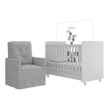 Imagem de Berço Americano 3x1 Com Colchão Incluso Poltrona De Amamentação Multimóveis Mp4089 Branco/cinza Branco/cinza