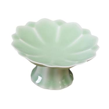 Imagem de IEUDNS Prato de cerâmica com pé em formato de lótus, elegante suporte para frutas e vegetais, fruteira para mesa de jantar, festas e cozinha, Cyan Green
