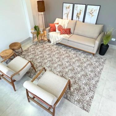 Imagem de Tapete Antiderrapante para Sala e Quarto Marrom Claro, 200 x 250 cm, Felpudo Macio Decorativo Fácil de Limpar