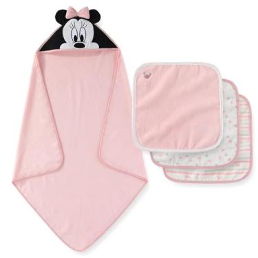 Imagem de Disney Toalha de banho para bebês meninas Minnie Mouse com capuz conjunto de 3 toalhas de banho para recém-nascidos e bebês