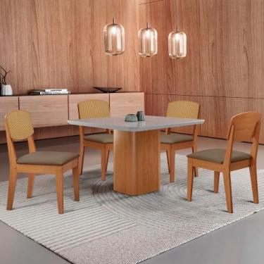 Imagem de Mesa de Jantar Eloise 90cm Tampo MDF Vidro com 4 Cadeiras Copper Premi