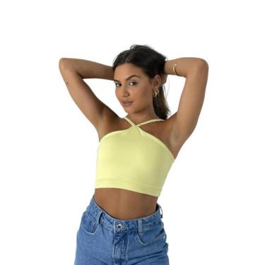 Imagem de Top Cropped Feminino Cruzado Frente Única Costa Nua Academia Treino - 