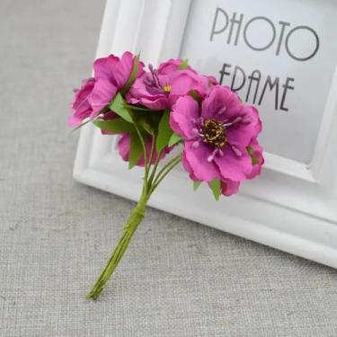Imagem de Flores artificiais de cerejeira, vaso de carro para casamento, decoração de casa, buquê de noiva, plantas de seda artesanais (rosa vermelha)