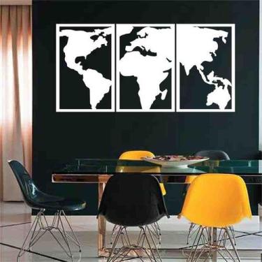 Imagem de Quadro Decorativo Mapa Mundi Político 6mm Com moldura - Mdf - Decoarts