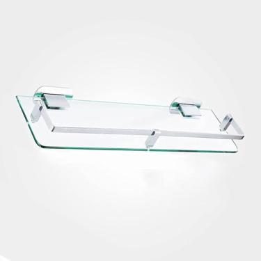 Imagem de Prateleira De Vidro Para Banheiro, Sem Perfuração, Prateleira De Vidro Temperado De Alumínio Espacial Com Corrimão, Para Organizador De Dormitório, 25 * 13 * 4.5cm
