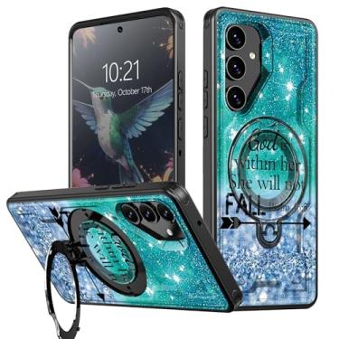 Imagem de BEOTIWAD Capa protetora à prova de choque para Samsung Galaxy S24 FE 6,7 polegadas com suporte versículo bíblico Salmo 46-5 tema misto camada dupla suporte à prova de choque