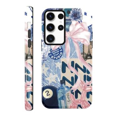 Imagem de Yomjew Capa de celular com laço fofo para Samsung Galaxy S23 Ultra 5G 6,8 polegadas, estampa de laço de fita rosa Coquete Design de impressão 2 em 1 brilhante à prova de choque TPU macio proteção de