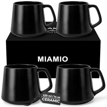 Imagem de MIAMIO - Conjunto de 4 canecas de café / xícaras de café grandes de cerâmica (400 ml) - Caneca para cappuccino, chá, café expresso - segura para micro-ondas e lava-louças - Coleção Luxe (série preta)