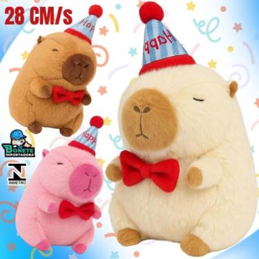 Imagem de Pelúcia Capivara de Aniversário 28cm com Chapéu e Laço - Toy King, Mar